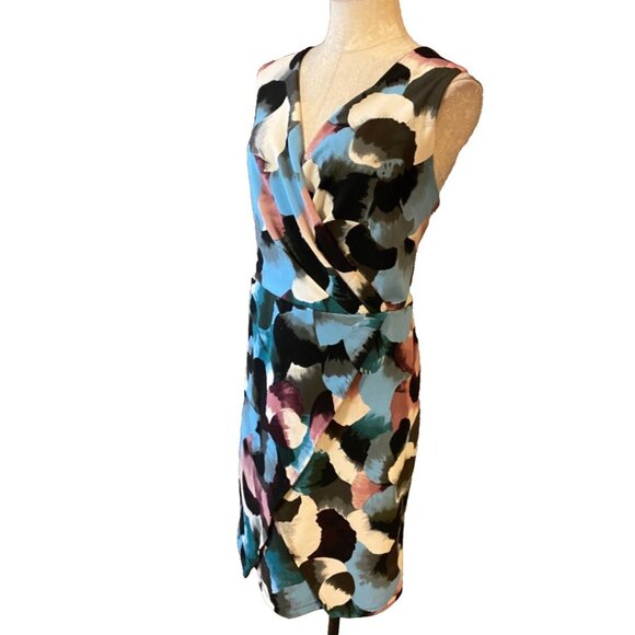 ILE New York Dress 16 Blue Plum Black White Stretch Sleeveless Washable Summer - Picture 6 of 7